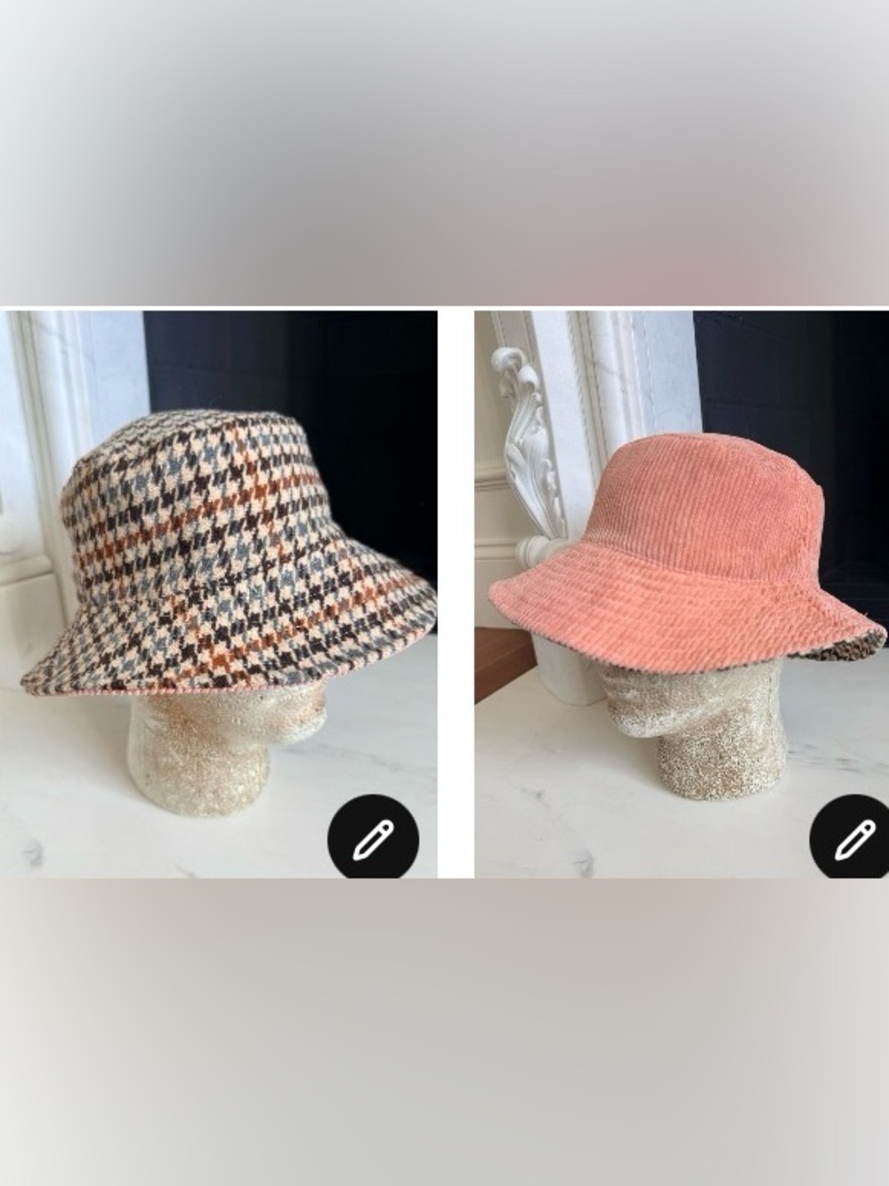 BCBG Women CORDOROY & PLAID
REVERSIBLE Bucket Hat Pink & -color houndstooth